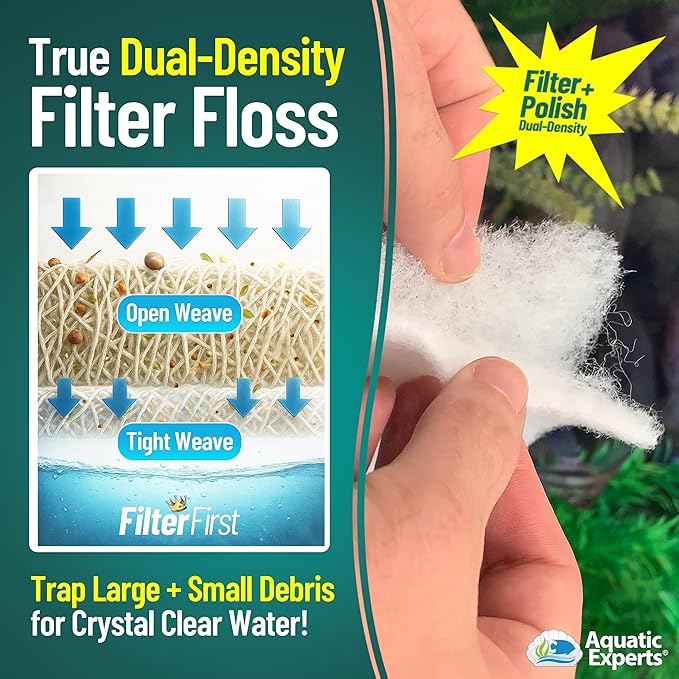 Aquatic Experts Aquarium Filter Floss for Fish Tank Filters - FilterFirst Aquarium Filter Pad - Media Roll for Crystal Clear Water, 3/4" - 1" Thick (12 Inch Wide, 12 Inch Long - 5 Pack)