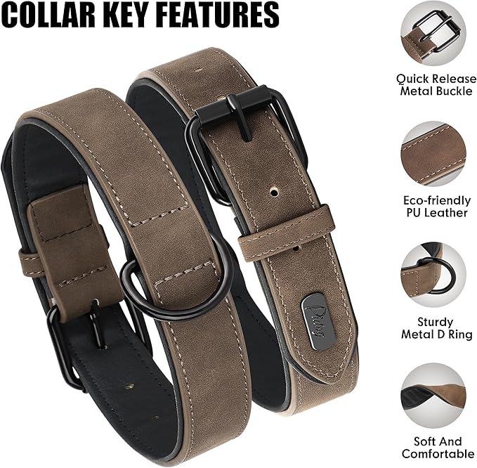 Didog Soft Padded PU Leather Dog Collar, Breathable and Adjustable Dog Collar for Large Dogs, Comfortable for Daily Walk, Brown, XL Fit Neck 17-21"(44-71 lbs)